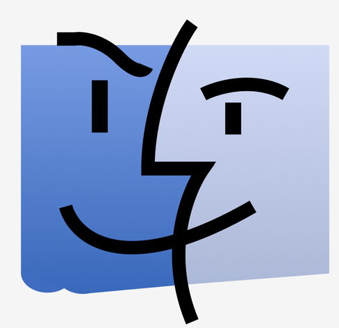 The Finder icon from Mac OS showing a smiling two-tone stylized blue face, but edited with a prominent jawline and sneering expression.