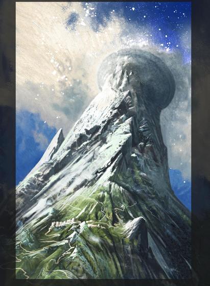 Croquis de Nicolas Fructus pour "La Terre qui monte" - une immense montagne vue d'en bas