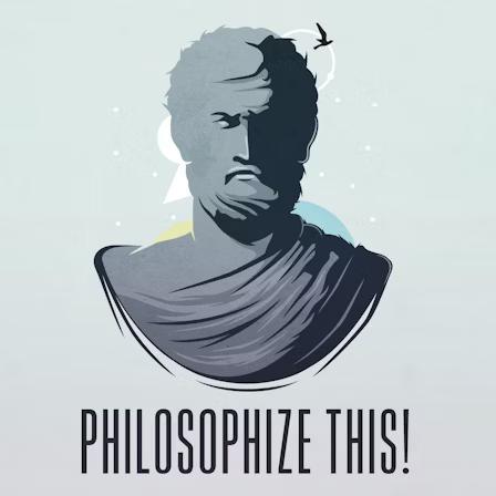 As a cover podcast uses an illustration of bust of philosopher in grey blue tones.
Underneath we see the capitalized title: Philosophize This! 