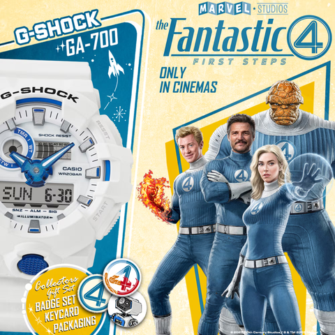 Movie poster for the Fantastic 4 along with its movie tie-in Casio G-Shock GA-700