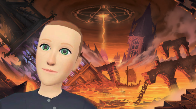 Metaverse Mark Zuckerberg standing in a hellscape