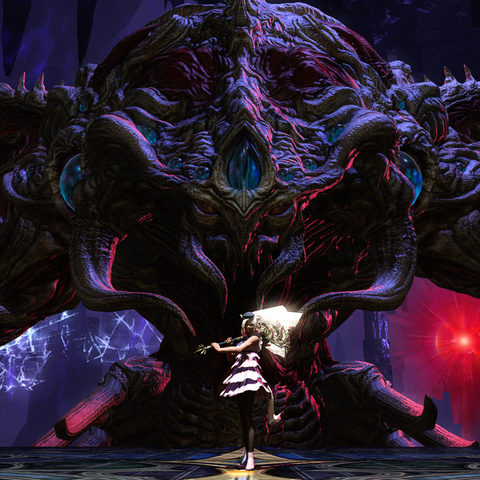 The Warrior of Light stands before her next mark with her axe drawn. FFXIV, 2025.
