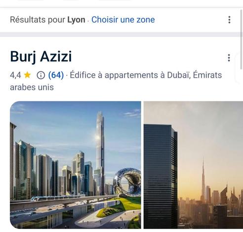 Capture google présentant la tour burj azizi