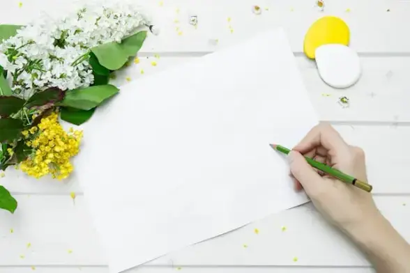 A person writing on paper that is on a white table.