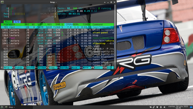 Corriendo htop desde la terminal en Void Linux, sirve para monitorear recursos del sistema