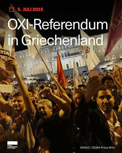 Foto: 5. Juli 2015 - Athen, Attika, Griechenland - Zehntausende Griechen sind auf den Syntagma-Platz gekommen, um den Sieg der Oxi-Seite (griechisch für „Nein“) beim Referendum zu feiern Zehntausende Griechen sind ins Stadtzentrum von Athen gekommen, um den Sieg der Oxi-Seite (griechisch für „Nein“) beim griechischen Sparreferendum zu feiern. Die Nein-Seite gewann mit über 60 % der Stimmen. Dazu der Text: Juli 2015. OXI-Referendum in Griechenland.