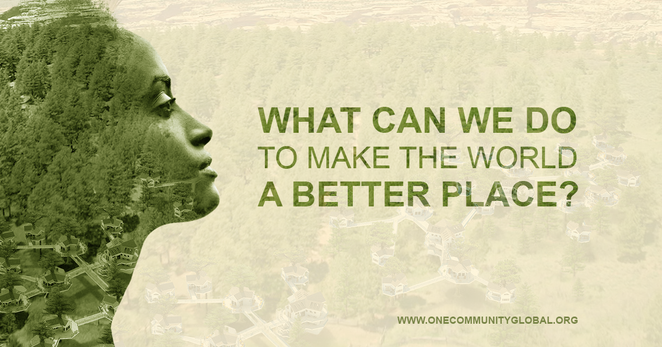 Woman's profile silhouette merged with nature imagery asking "WHAT CAN WE DO TO MAKE THE WORLD A BETTER PLACE" promoting environmental action