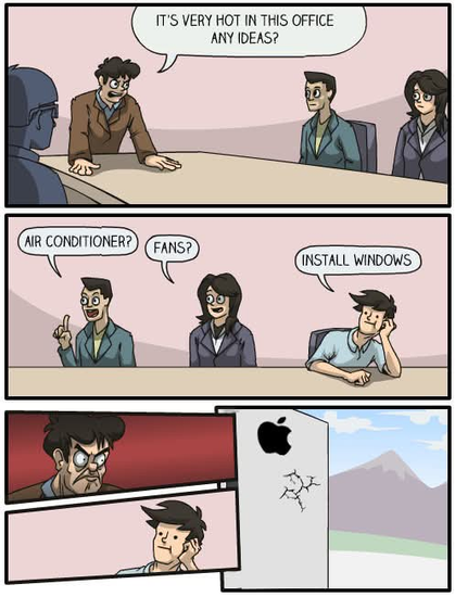 Joke about the Apple company not using Windows