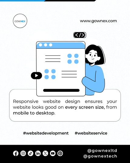 Responsive website design ensures your website looks good on every screen size, from mobile to desktop.


#gownex #gownexagency #websiteservices #websitedevelopment #digitalagency #resolution #uiux