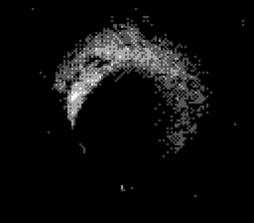 a blurry white halo on a black background, maybe the entrance of a cave