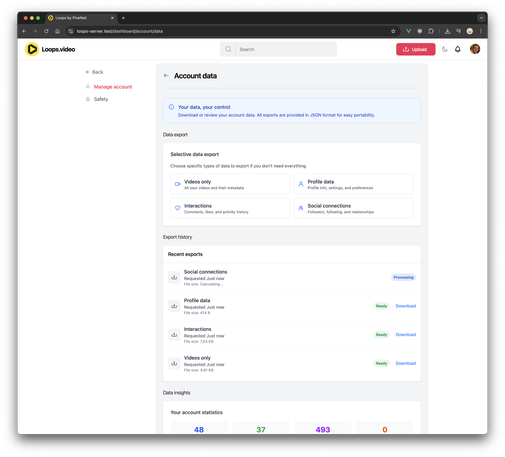 Loops account data settings