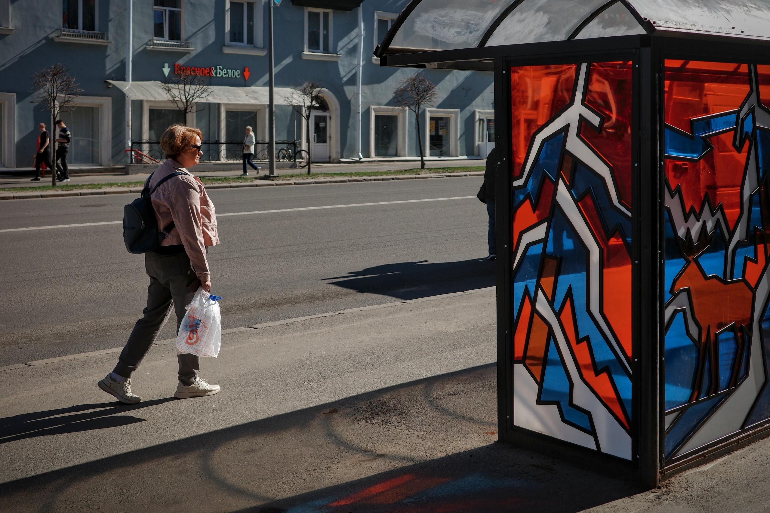 An example of the design of a bus stop with stained glass windows
