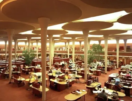 Johnson Wax headquarters in Racine, WI that was designed by Frank Lloyd Wright.
