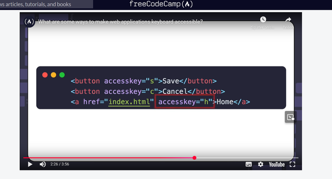 FreeCodeCamp code snippets for access keys