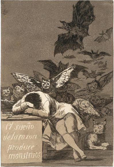 Francisco Goya, El Sueño de la Razon Produce Monstruos (‘The Sleep of Reason Produces Monsters’), aquatint etching from the series Los Caprichos, 1799