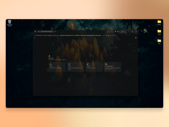 An instance of Warp, a terminal application, on my Windows desktop.