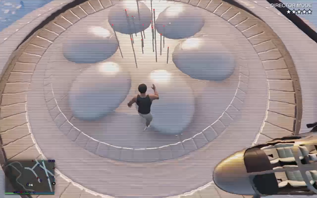 I walk toward the middle of the UFO(Sandy Shores) and expect to be elevated and that happens!

Then I start falling...