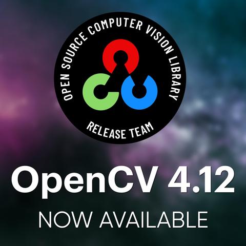 OpenCV Logo with text: "OpenCV 4.12 Is Now Available"