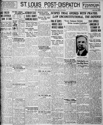 Front page of the St. Louis Post-Dispatch on July 10, 1925.