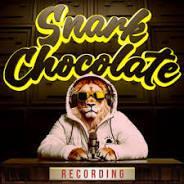 The Snark Chocolate podcast logo is an illustration of a lion wearing sunglasses and a hoodie, sitting at a microphone in a recording studio. The background features soundproofing panels, and the text 'Snark Chocolate' appears in stylized lettering above.