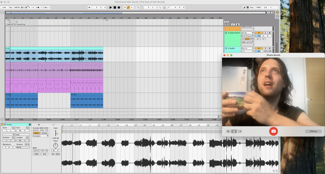 Screen grab: music production software alongside selfie camera