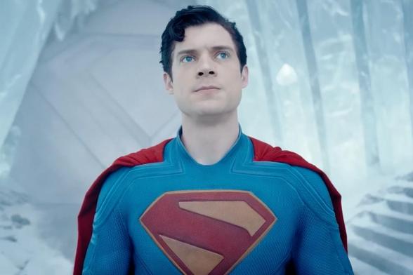 David Corenswet as Superman looks concerned inside the Fortress of Solitude
