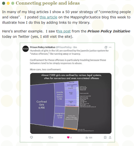 In this post on the Tutor/Mentor Institute, LLC blog I show  how I draw attention to information I see on social media, such as this post by the Prison Policy Institute, LLC.  