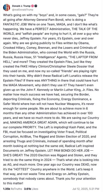Trump rant about Epstein and other things