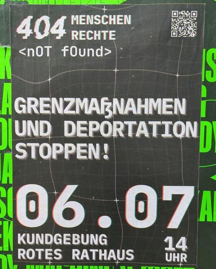Grenzmaßnahmen und Deportation stoppen!

2025

#nodeportations #b0607 #deportationstoppen #berlinposter #politicalposter