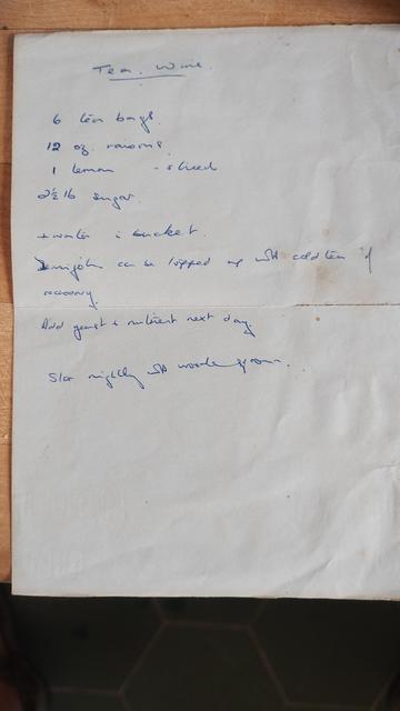 Recipe for tea wine. Tea, raisins, lemon, sugar, yeast, time.