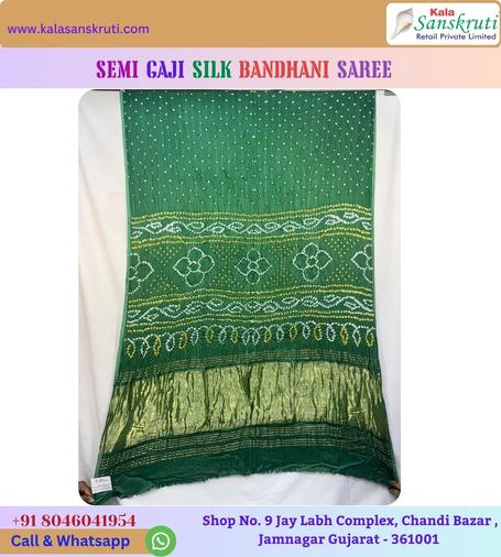 💚✨ The Serene Pista Green Semi Gaji Silk Bandhani Sare 🌿e
