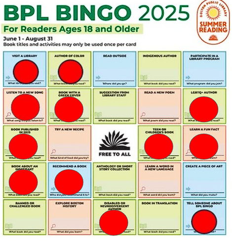 BPL bingo card with 12 dots covering spaces.  Still no Bingo