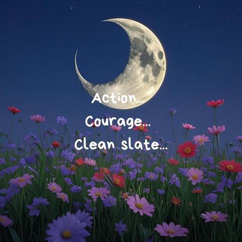 crescent moon over flowers