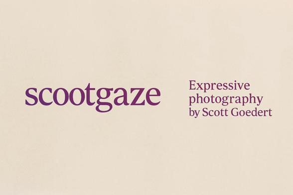 Logo for photography brand scootgaze, featuring clean modern typography with a minimalist design, representing the creative work of freelance photographer Scott Goedert. "scootgaze - Expressive photography by Scott Goedert