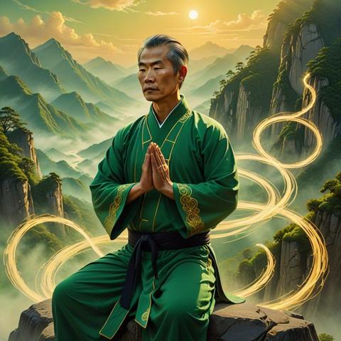 2. Standing Like a Tree

Prompt:
“Tai Chi Qigong master in standing meditation posture (Zhan Zhuang), feet rooted in the earth, subtle energy currents spiraling up through the body, glowing qi lines around arms and spine, misty dawn mountain background, soft green and golden tones, spiritual surrealism”

#standing #tree #sitting #taichi #qigong #meditation #energy #spiraling #digitalart #nightcafe #aiart #aiartwork #aigenerated #aigenerator #aigeneratedart