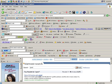 IE 6 with 15+ search tool bar extensions installed