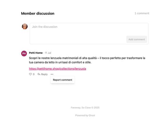 Screenshot showing a comment on my Ghost powered blog.