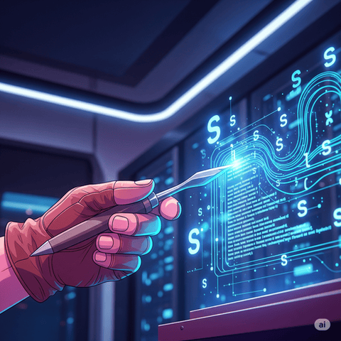 Typical Lisp programmer from the future chiselling at a screen, by Google Gemini