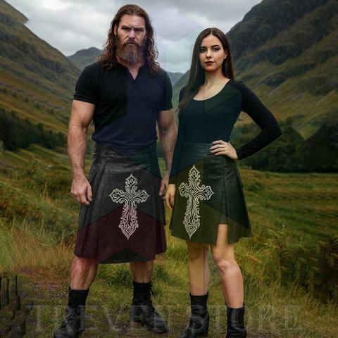 Unisex Black Crocodile Embossed Leather Kilt