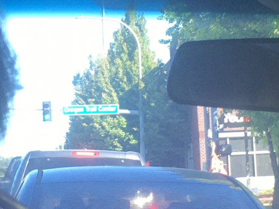A street sign reading “Oregon Trail Center”