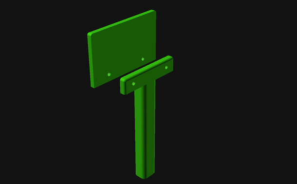 An OpenSCAD render of two 3D printed parts that form a sign handle.