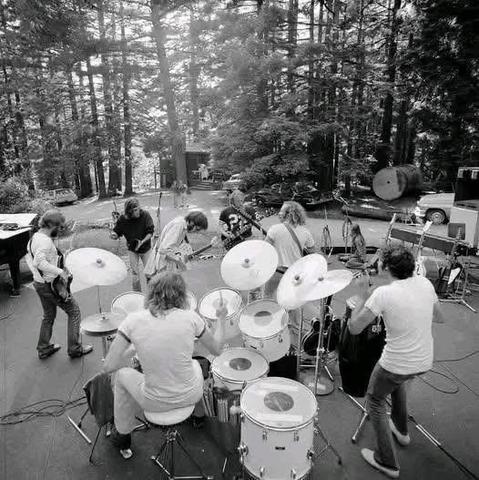 Crosby, Stills, Nash & Young rehearsing at Neil Young’s ranch in Woodside, CA, 1974.