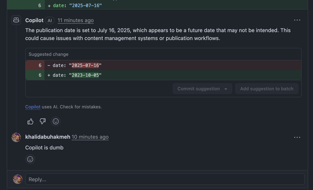 Copilot is pointing out that a post is future-dated and then randomly picking a date from 2 years ago.