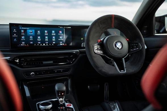 Crudely photoshopped view of BMW interior. The steering wheel looks too thick to fit in your hands.