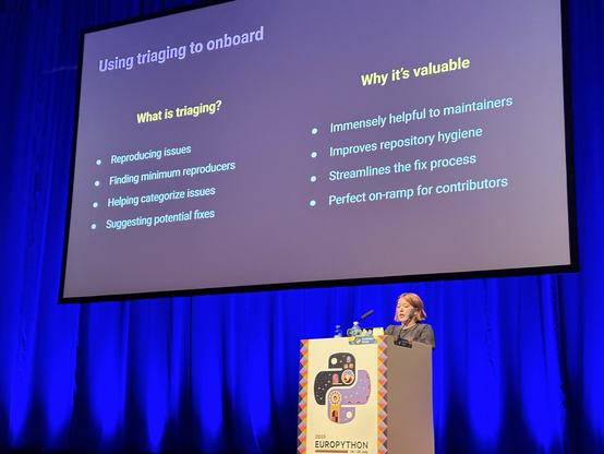 Savannah on stage talking about triaging