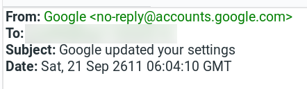 Screenshot of Mail from google with:
Date: Sat 21 Sep 2061 06:04:10 GMT