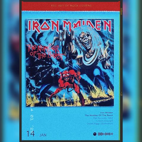 Abreißtageskalender von seltmann mit dem Kalenderblatt des Vinyl-Covers der LP "The Number Of The Beast" (1982) von Iron Maiden