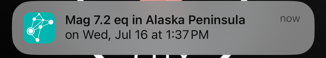 shake app reporting a 7.2 magnitude earthquake in Alaska