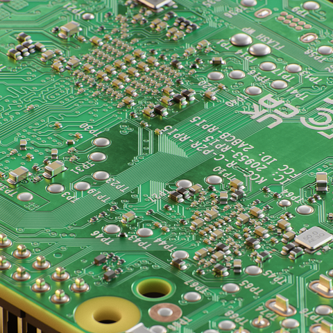 Closeup of the backside of an Raspberry Pi showing a plane view of the PCB as well as all the electronic components.