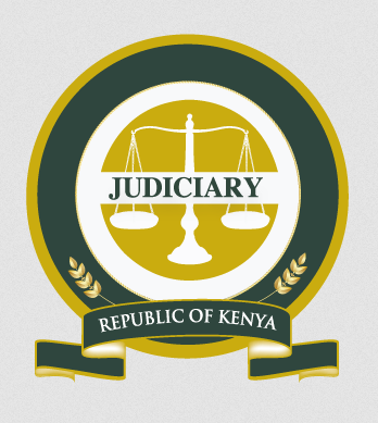 the logo for the Kenyan Judiciary, it encompasses the scales of justice in the center with word 'Judiciary' in the middle, two wheat stalks are on either side and the circular rings around the center and at the bottom on a banner reads, "Republic Of Kenya"